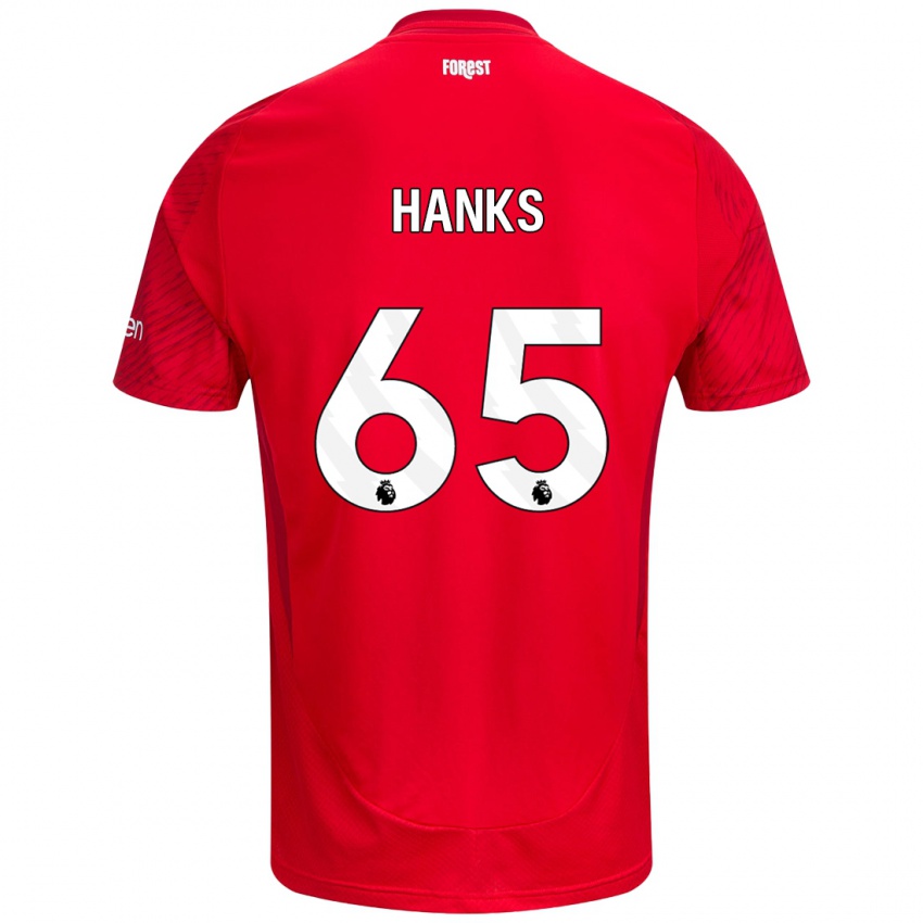 Hombre Camiseta Justin Hanks #65 Rojo Blanco 1ª Equipación 2024/25 La Camisa