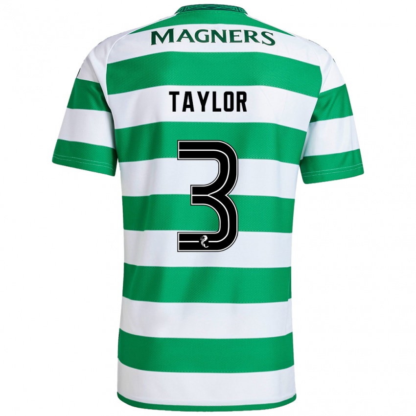 Hombre Camiseta Greg Taylor #3 Verde Blanco 1ª Equipación 2024/25 La Camisa