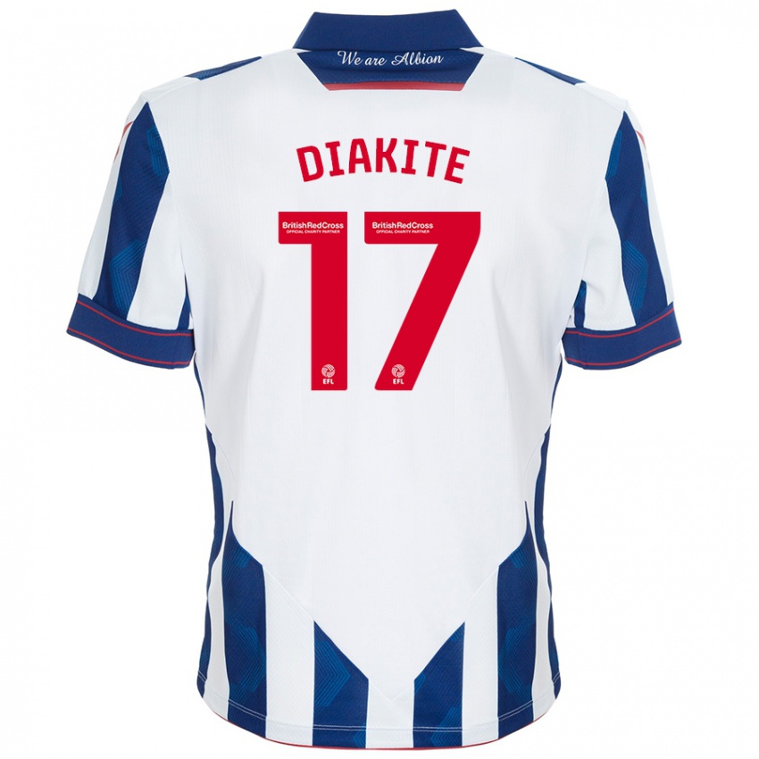 Hombre Camiseta Ousmane Diakité #17 Blanco Azul Oscuro 1ª Equipación 2024/25 La Camisa