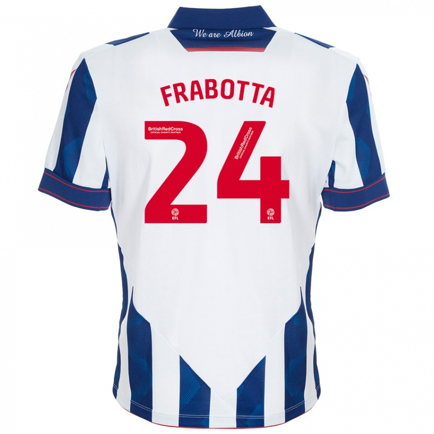 Hombre Camiseta Gianluca Frabotta #24 Blanco Azul Oscuro 1ª Equipación 2024/25 La Camisa