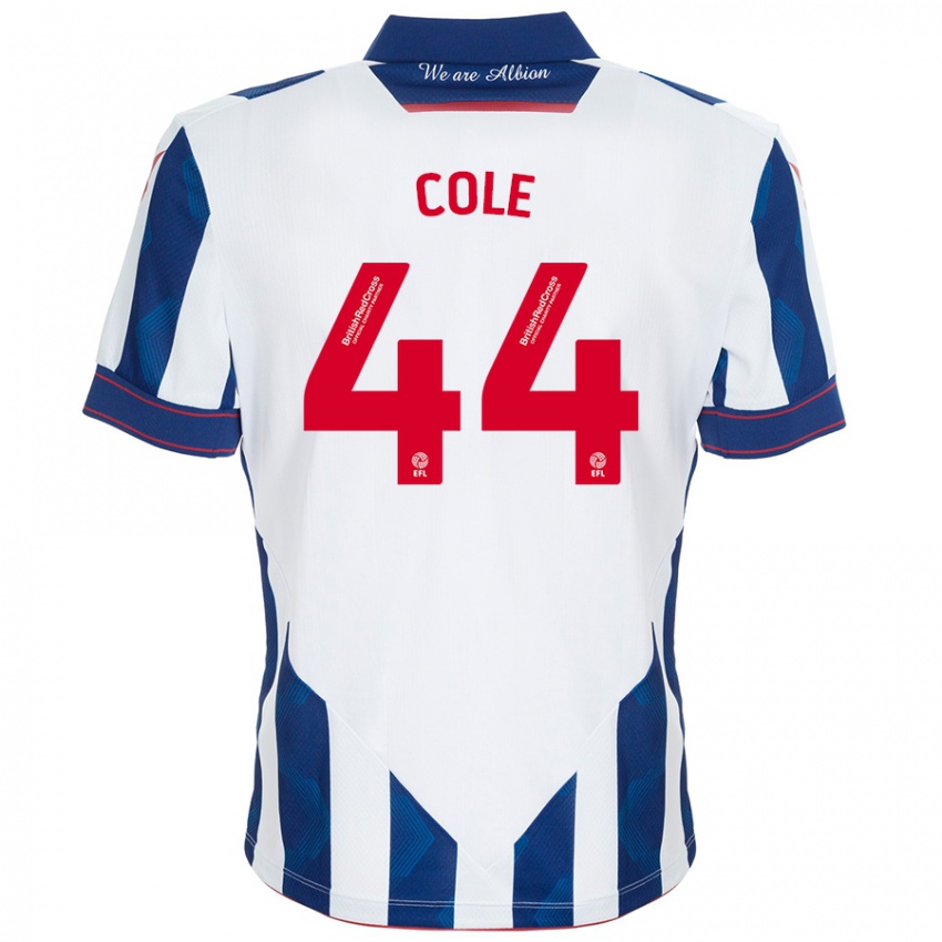 Hombre Camiseta Devante Cole #44 Blanco Azul Oscuro 1ª Equipación 2024/25 La Camisa