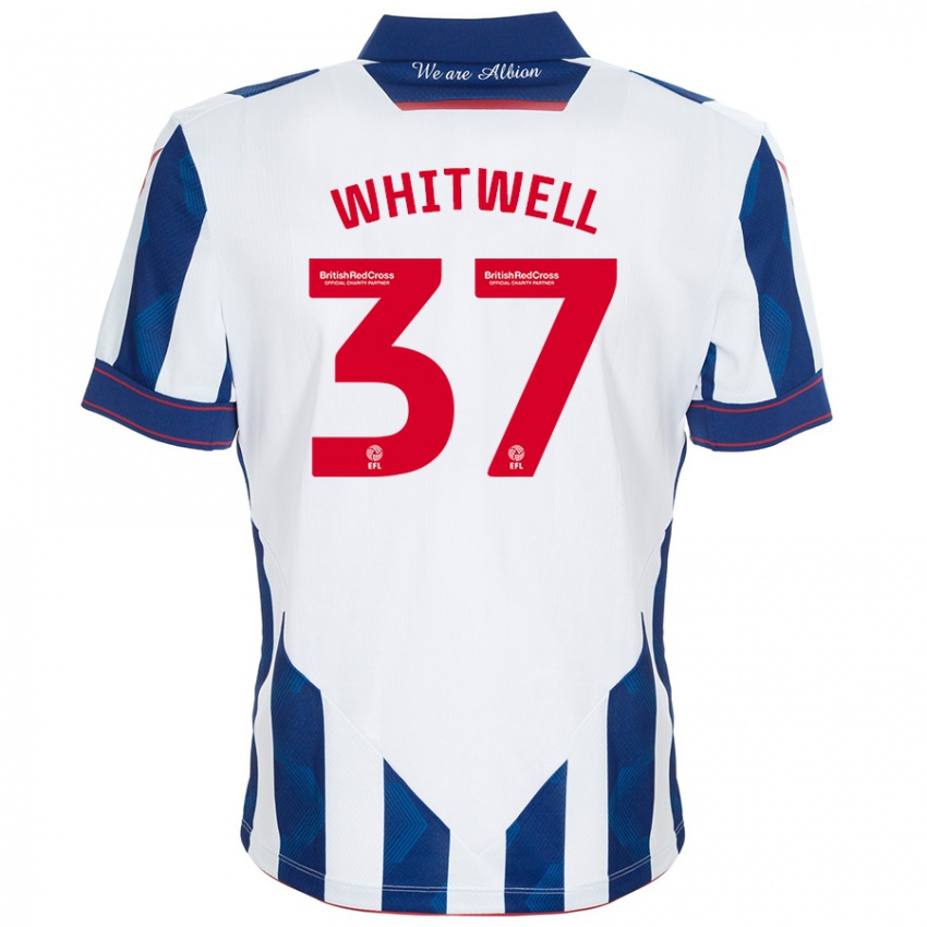 Hombre Camiseta Harry Whitwell #37 Blanco Azul Oscuro 1ª Equipación 2024/25 La Camisa