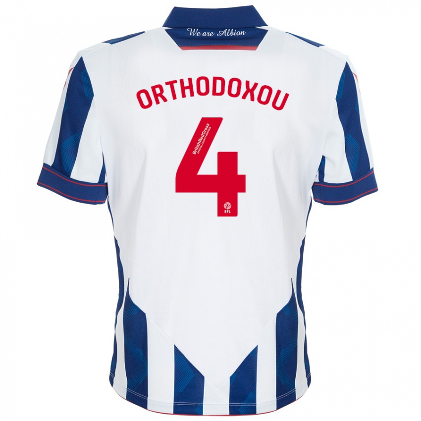 Hombre Camiseta Francesca Orthodoxou #4 Blanco Azul Oscuro 1ª Equipación 2024/25 La Camisa