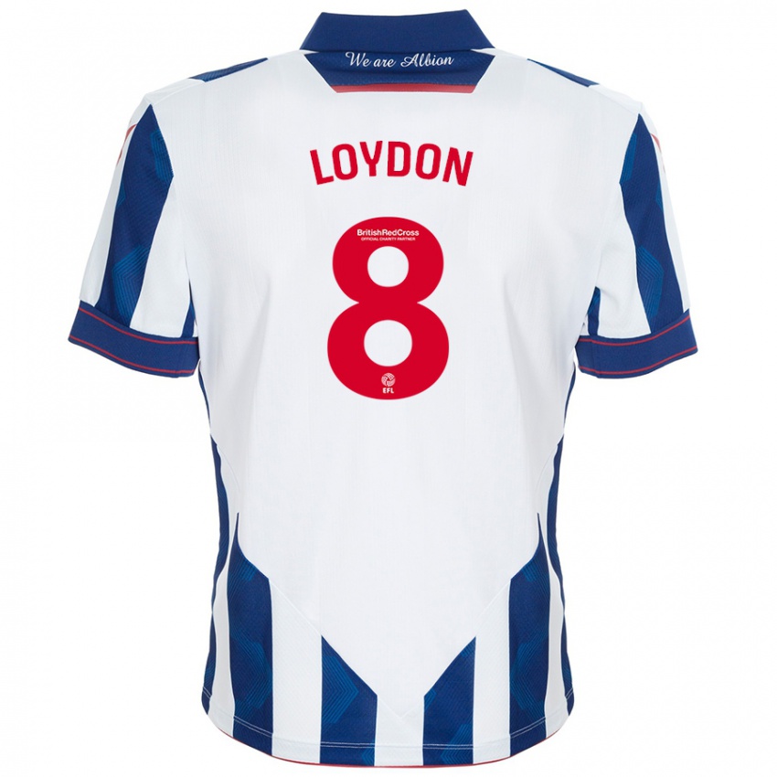 Hombre Camiseta Abi Loydon #8 Blanco Azul Oscuro 1ª Equipación 2024/25 La Camisa