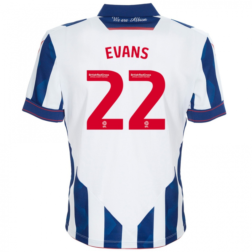 Hombre Camiseta Kate Evans #22 Blanco Azul Oscuro 1ª Equipación 2024/25 La Camisa