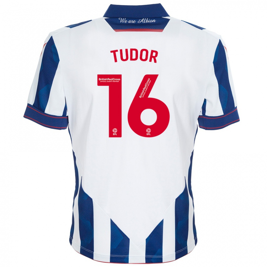 Hombre Camiseta Sophie Tudor #16 Blanco Azul Oscuro 1ª Equipación 2024/25 La Camisa