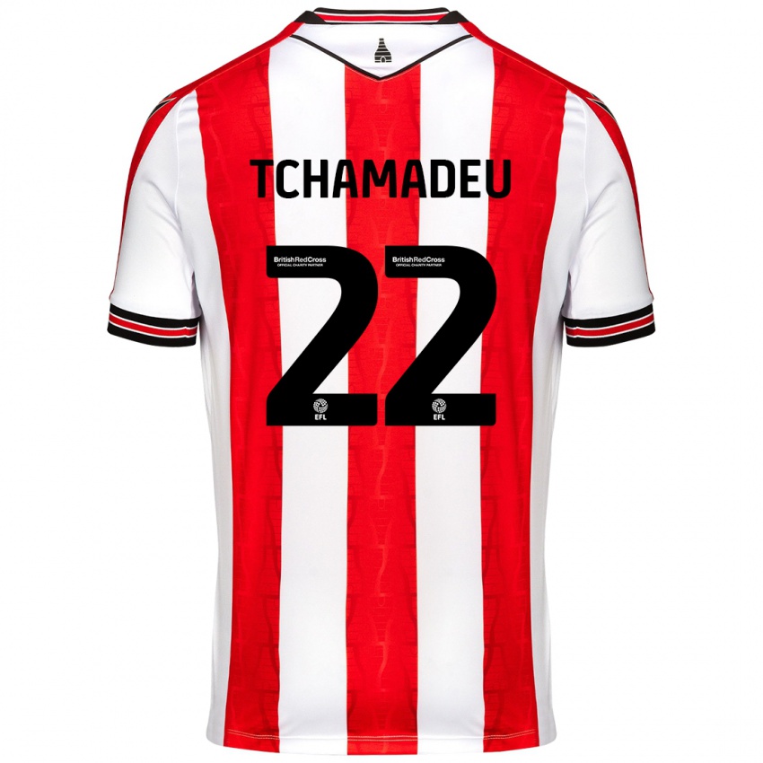 Hombre Camiseta Junior Tchamadeu #22 Rojo Blanco 1ª Equipación 2024/25 La Camisa