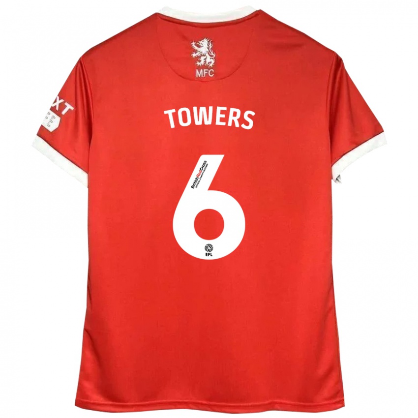 Hombre Camiseta Abby Towers #6 Rojo Blanco 1ª Equipación 2024/25 La Camisa