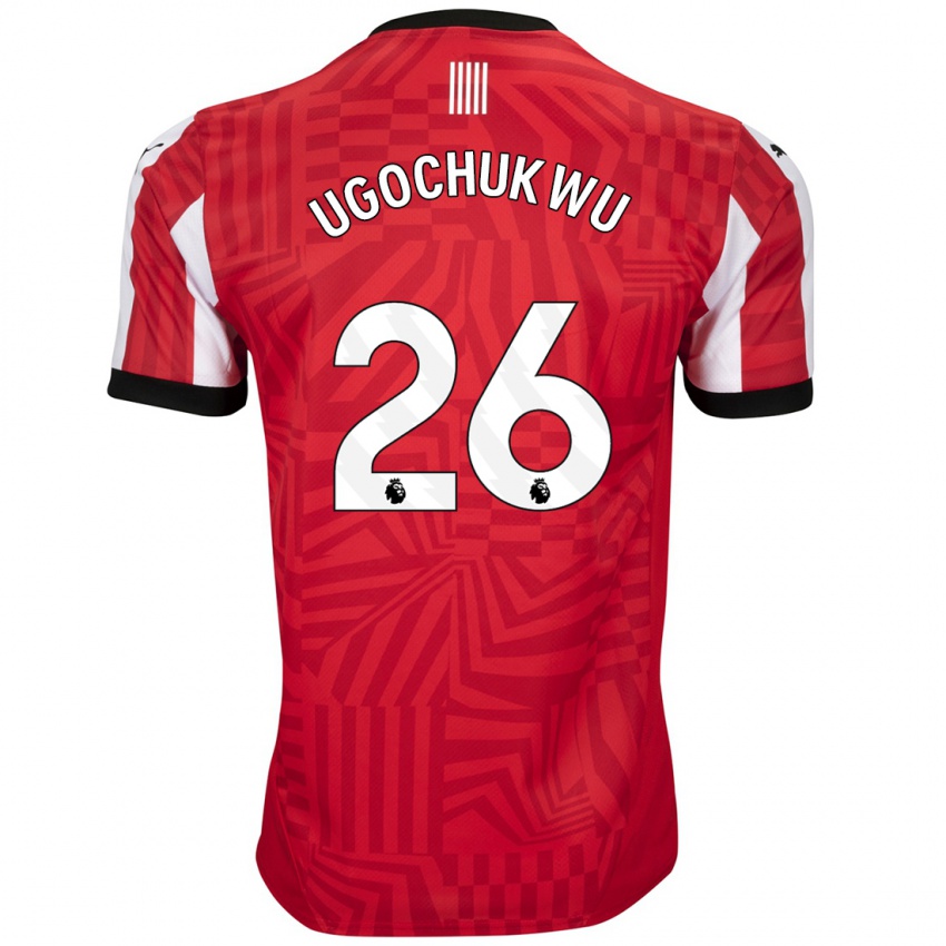 Hombre Camiseta Lesley Ugochukwu #26 Rojo Blanco 1ª Equipación 2024/25 La Camisa