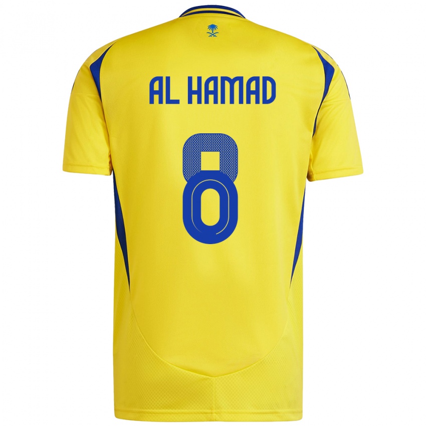 Hombre Camiseta Sara Al-Hamad #8 Amarillo Azul 1ª Equipación 2024/25 La Camisa