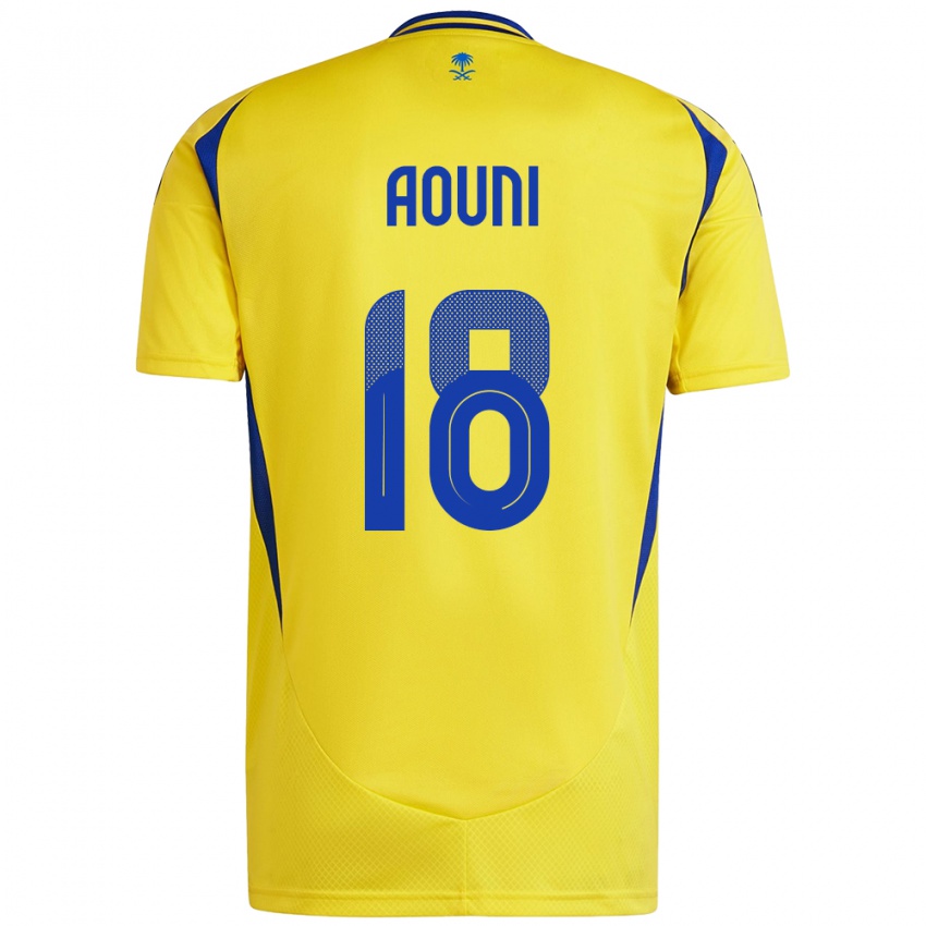 Hombre Camiseta Samia Aouni #18 Amarillo Azul 1ª Equipación 2024/25 La Camisa