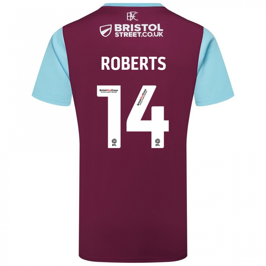 Hombre Camiseta Connor Roberts #14 Borgoña Azul Cielo 1ª Equipación 2024/25 La Camisa