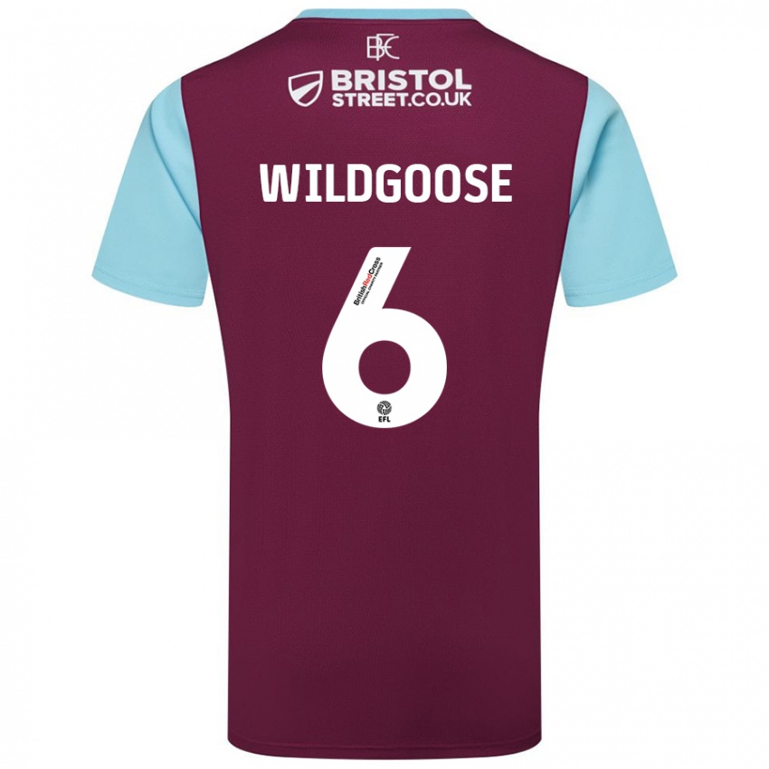 Hombre Camiseta Mikayla Wildgoose #6 Borgoña Azul Cielo 1ª Equipación 2024/25 La Camisa