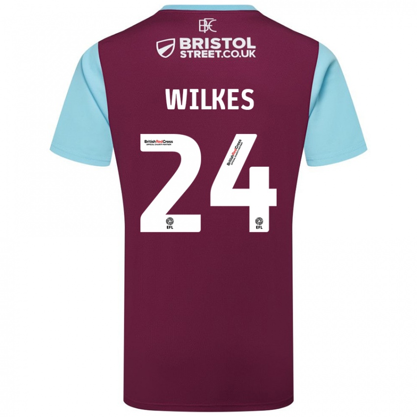 Hombre Camiseta Tilly Wilkes #24 Borgoña Azul Cielo 1ª Equipación 2024/25 La Camisa