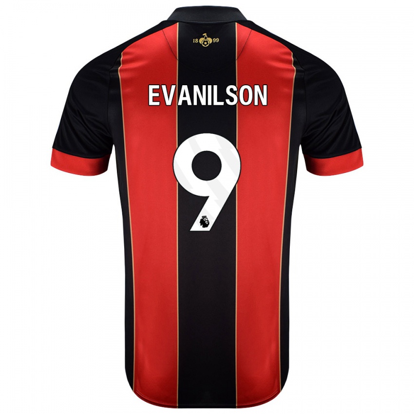 Hombre Camiseta Evanilson #9 Rojo Negro 1ª Equipación 2024/25 La Camisa