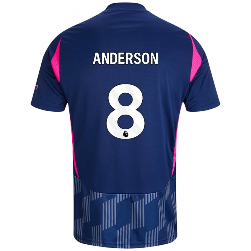 Hombre Camiseta Elliot Anderson #8 Azul Real Rosa 2ª Equipación 2024/25 La Camisa