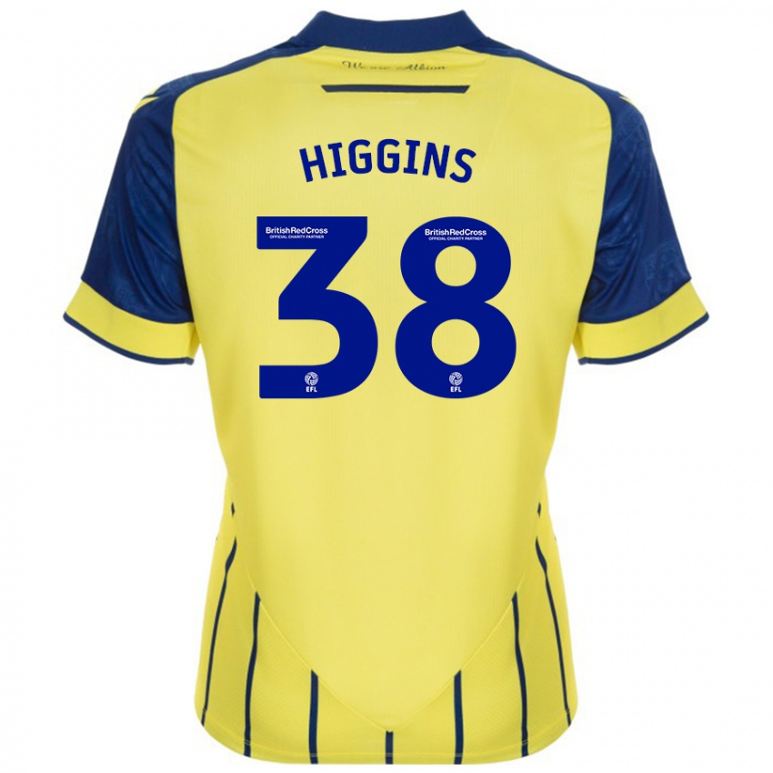 Hombre Camiseta Akeel Higgins #38 Amarillo Azul 2ª Equipación 2024/25 La Camisa