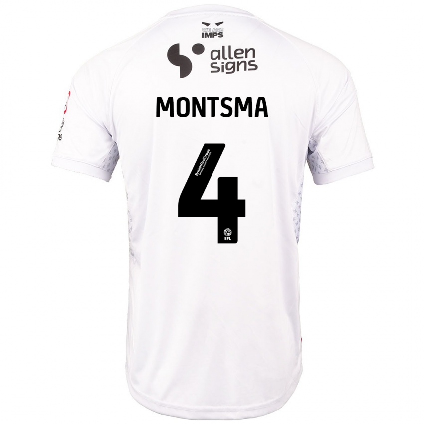 Hombre Camiseta Lewis Montsma #4 Rojo Blanco 2ª Equipación 2024/25 La Camisa