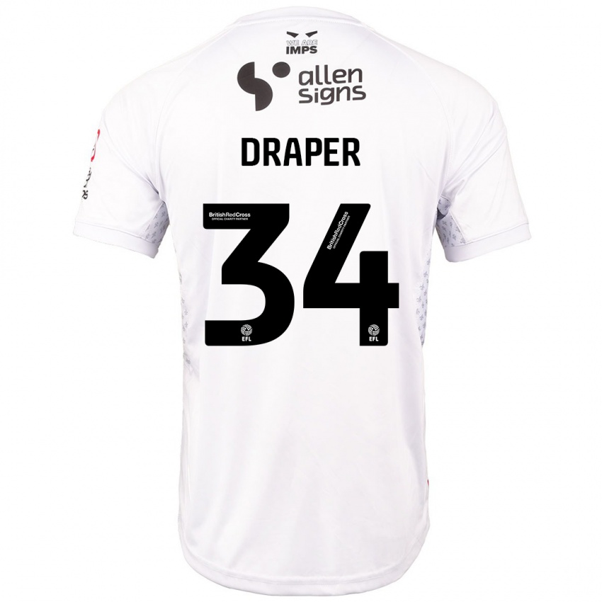 Hombre Camiseta Freddie Draper #34 Rojo Blanco 2ª Equipación 2024/25 La Camisa