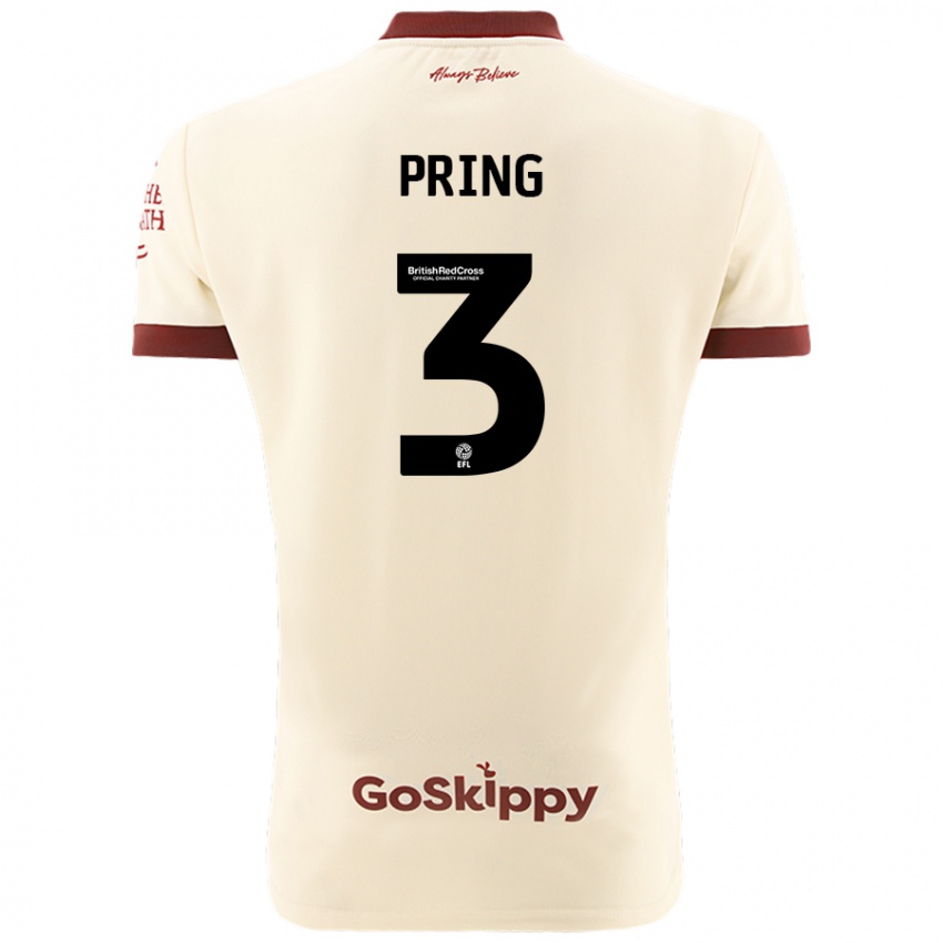 Hombre Camiseta Cameron Pring #3 Crema Blanco 2ª Equipación 2024/25 La Camisa