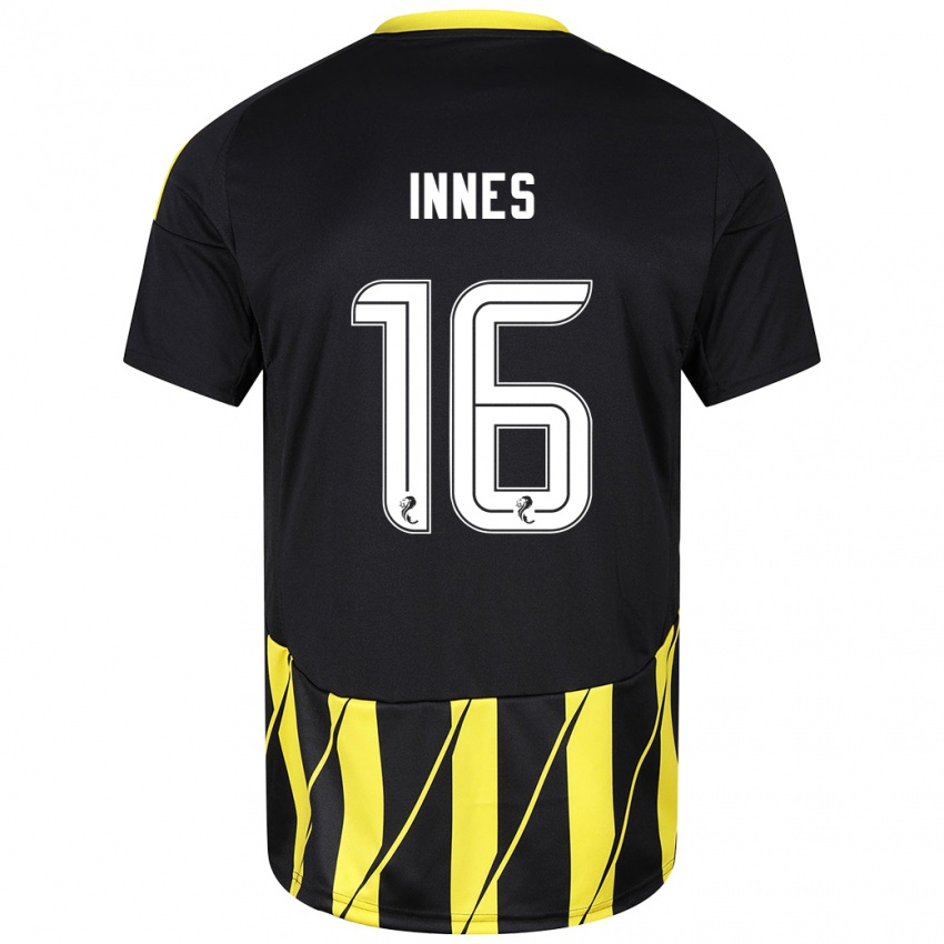 Hombre Camiseta Hannah Innes #16 Negro Amarillo 2ª Equipación 2024/25 La Camisa