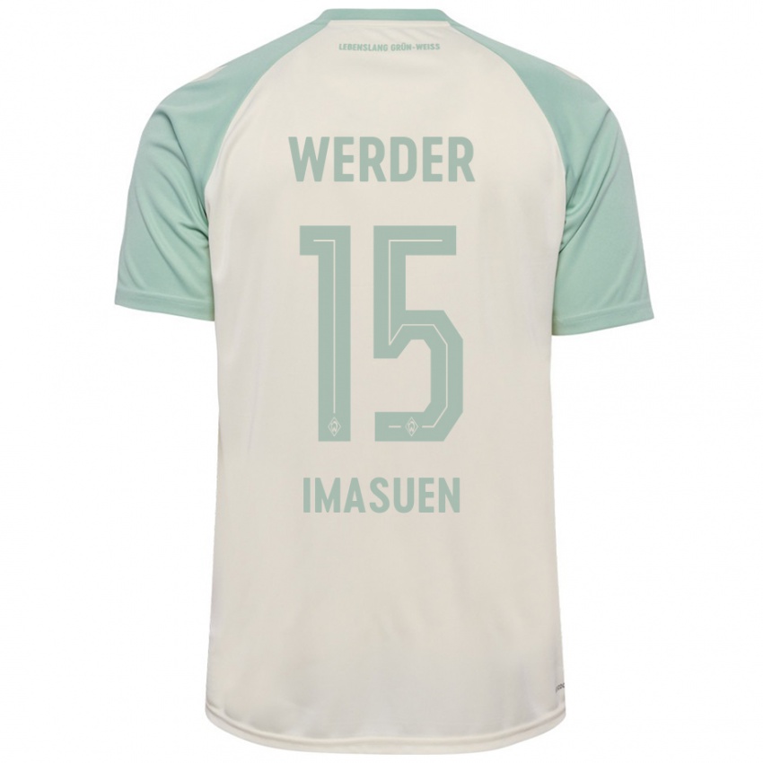 Hombre Camiseta Joel Imasuen #15 Blanquecino Verde Claro 2ª Equipación 2024/25 La Camisa