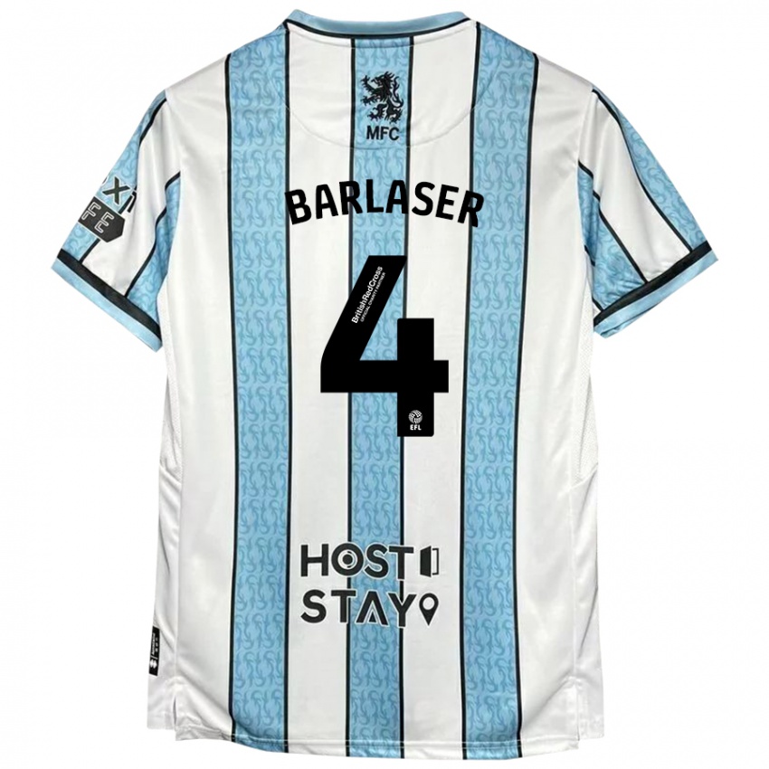 Hombre Camiseta Dan Barlaser #4 Blanco Azul 2ª Equipación 2024/25 La Camisa