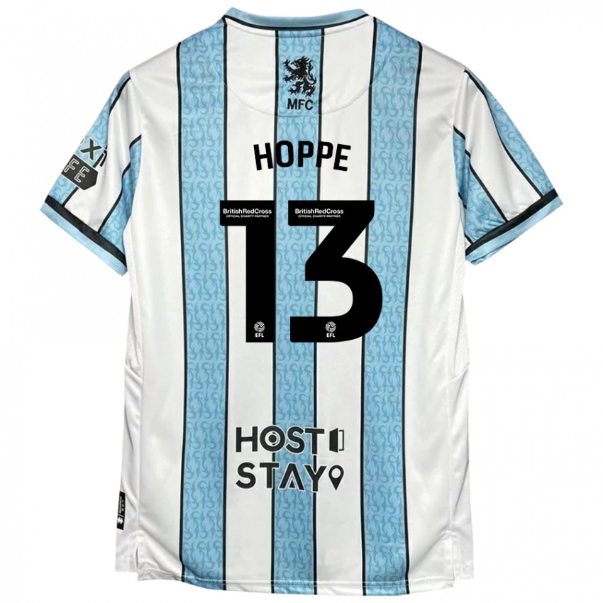 Hombre Camiseta Matthew Hoppe #13 Blanco Azul 2ª Equipación 2024/25 La Camisa