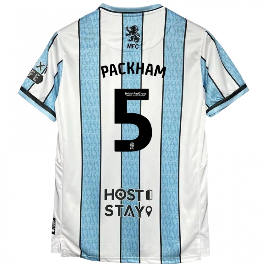 Hombre Camiseta Ellen Packham #5 Blanco Azul 2ª Equipación 2024/25 La Camisa