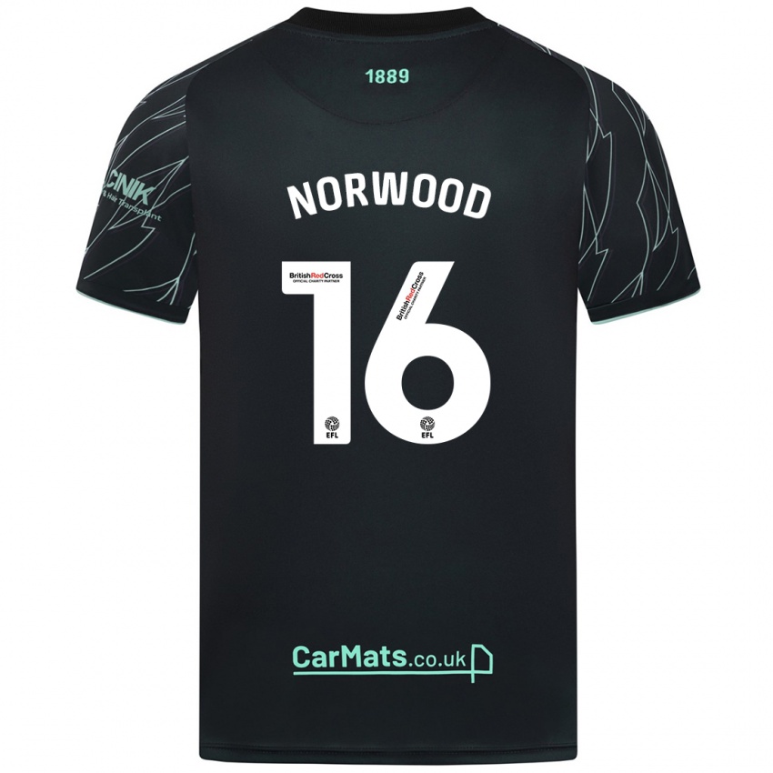 Hombre Camiseta Oliver Norwood #16 Negro Verde 2ª Equipación 2024/25 La Camisa