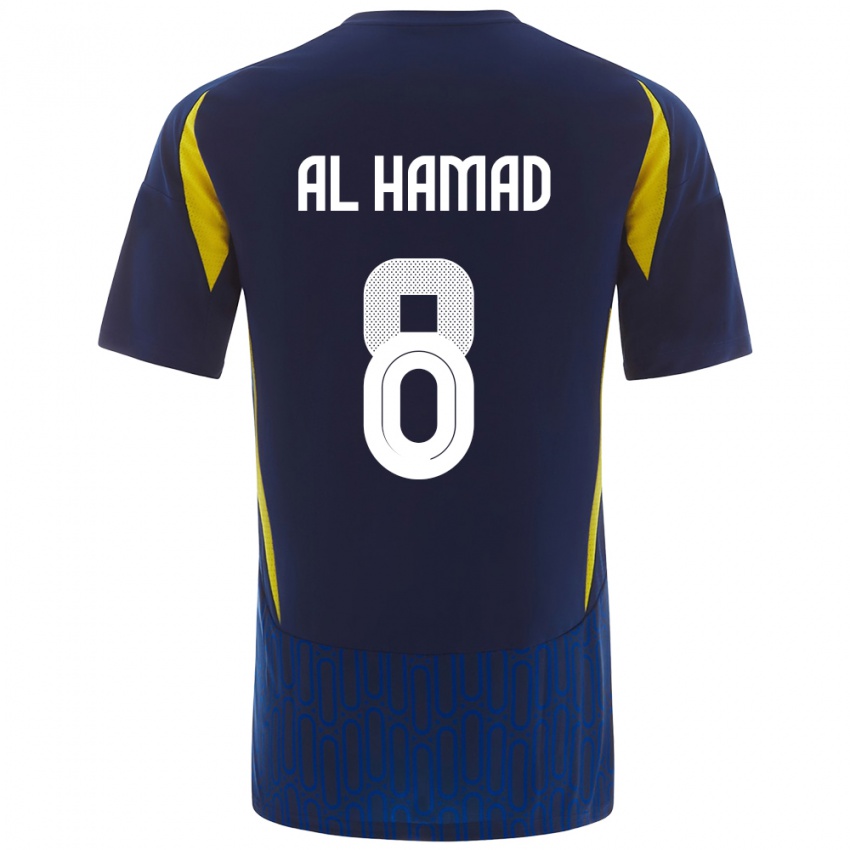 Hombre Camiseta Sara Al-Hamad #8 Azul Amarillo 2ª Equipación 2024/25 La Camisa