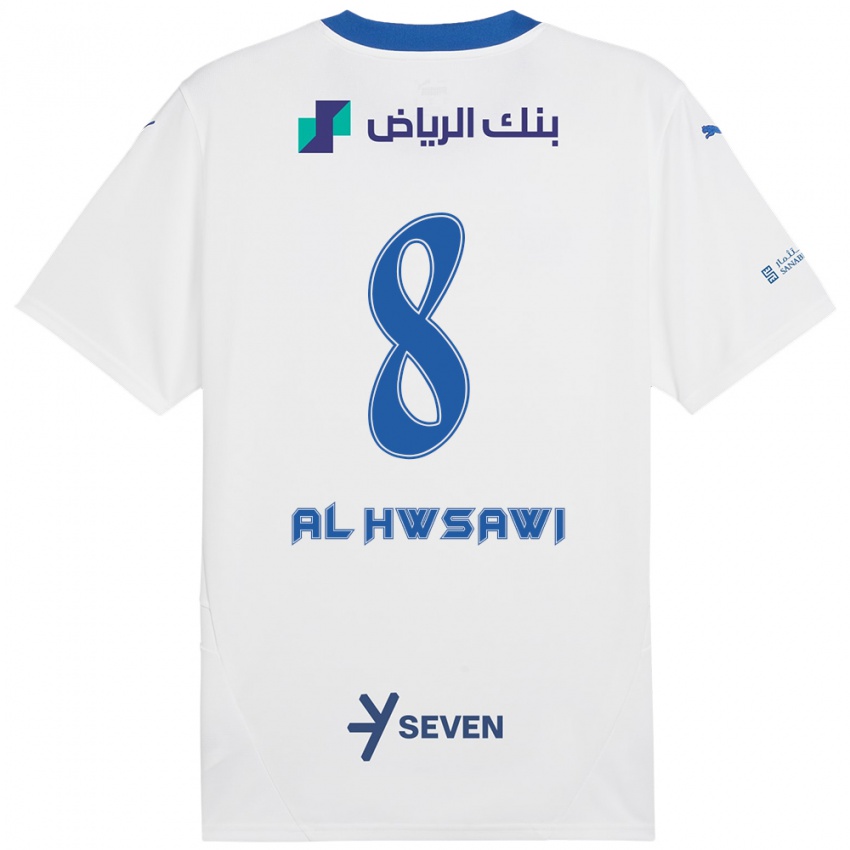 Hombre Camiseta Al Bandari Al-Hwsawi #8 Blanco Azul 2ª Equipación 2024/25 La Camisa