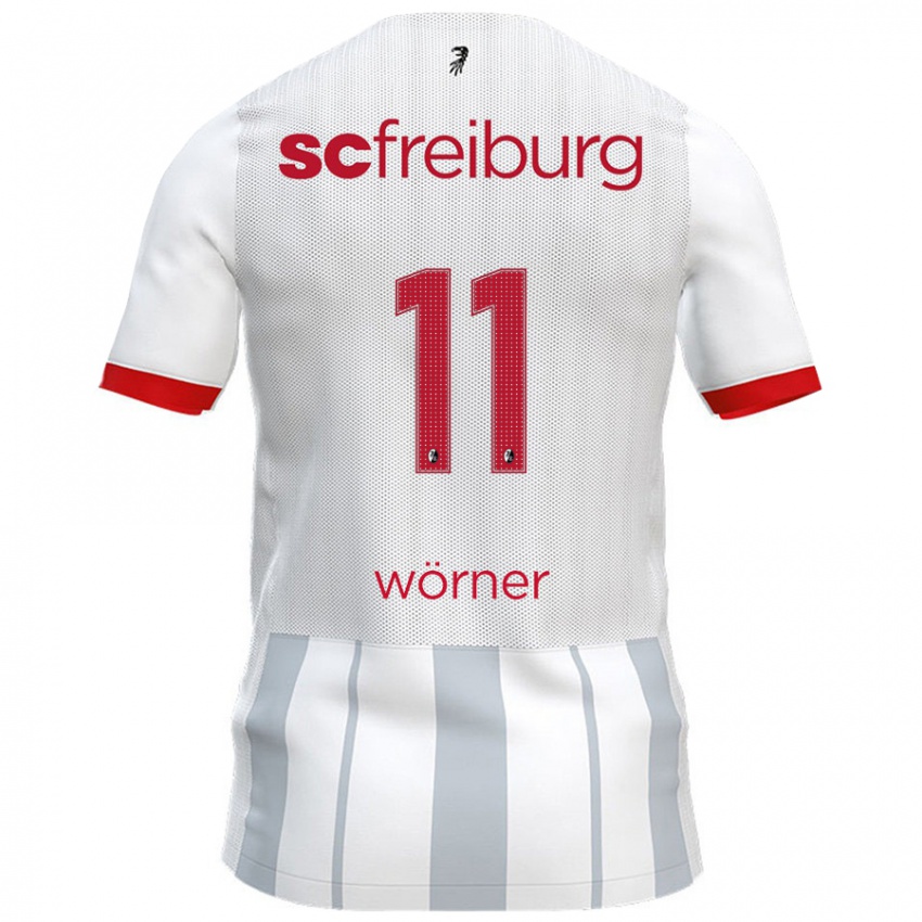 Hombre Camiseta Marco Wörner #11 Blanco Gris 2ª Equipación 2024/25 La Camisa