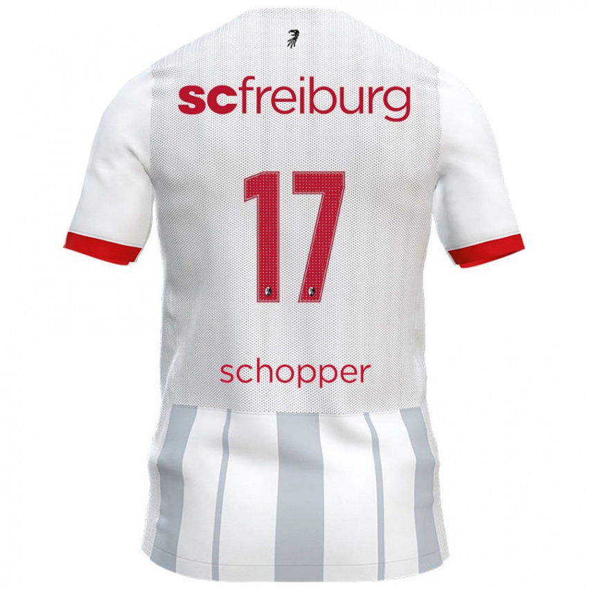 Hombre Camiseta David Schopper #17 Blanco Gris 2ª Equipación 2024/25 La Camisa