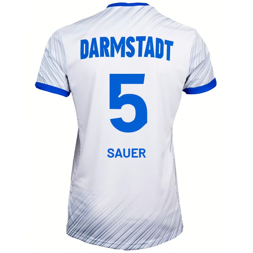 Hombre Camiseta Tino Sauer #5 Blanco Azul 2ª Equipación 2024/25 La Camisa