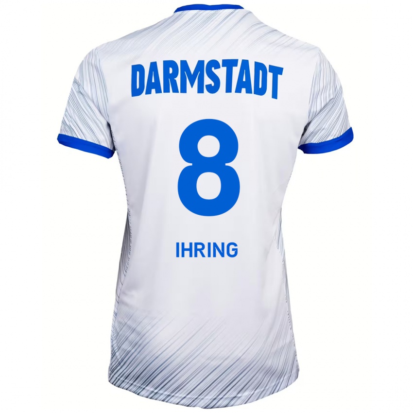 Hombre Camiseta Janis Ihring #8 Blanco Azul 2ª Equipación 2024/25 La Camisa