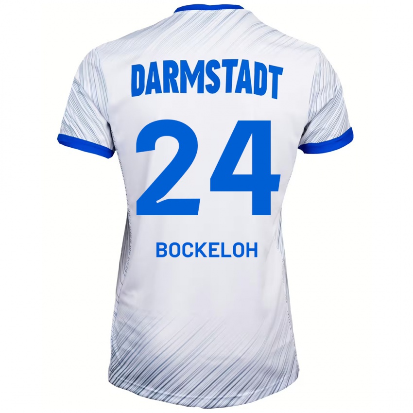 Hombre Camiseta Leonhard Bockeloh #24 Blanco Azul 2ª Equipación 2024/25 La Camisa