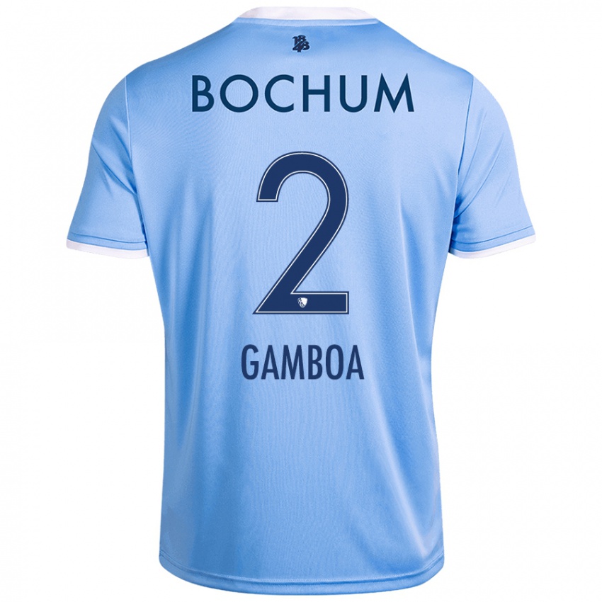 Hombre Camiseta Cristian Gamboa #2 Azul Cielo 2ª Equipación 2024/25 La Camisa