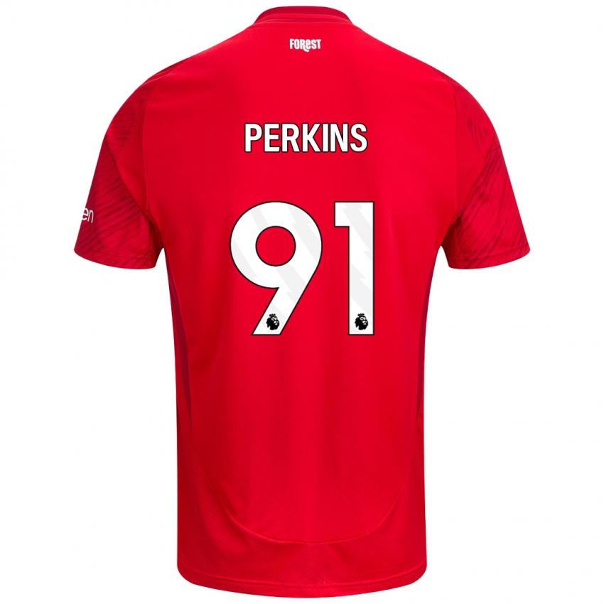 Mujer Camiseta Jack Perkins #91 Rojo Blanco 1ª Equipación 2024/25 La Camisa