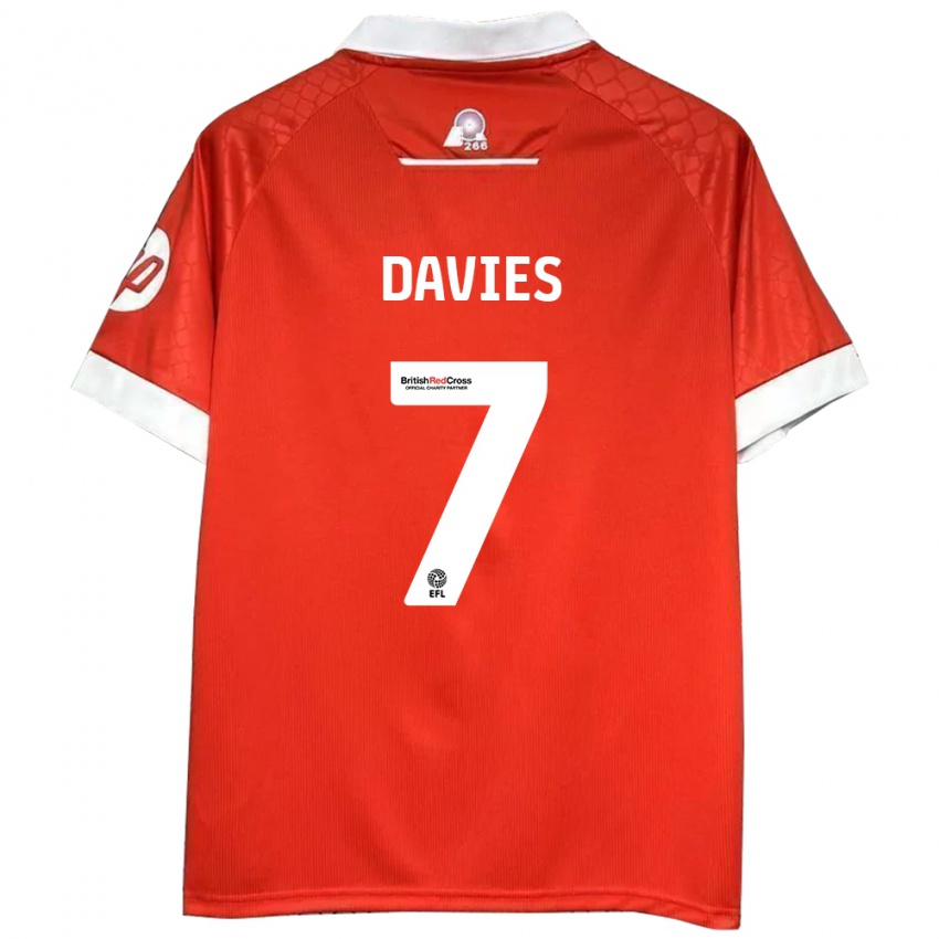 Mujer Camiseta Jordan Davies #7 Rojo Blanco 1ª Equipación 2024/25 La Camisa