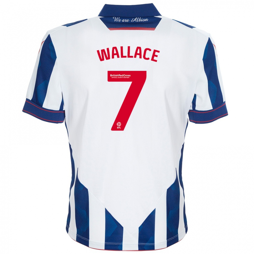 Mujer Camiseta Jed Wallace #7 Blanco Azul Oscuro 1ª Equipación 2024/25 La Camisa