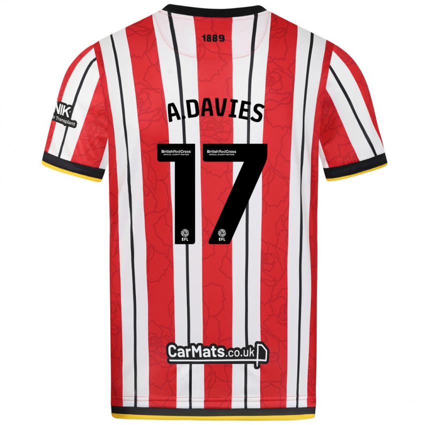 Mujer Camiseta Adam Davies #17 Rojo Blanco Rayas 1ª Equipación 2024/25 La Camisa