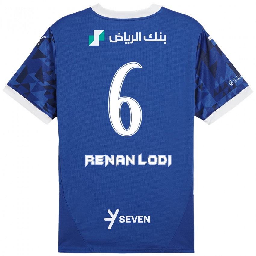 Mujer Camiseta Renan Lodi #6 Azul Oscuro Blanco 1ª Equipación 2024/25 La Camisa