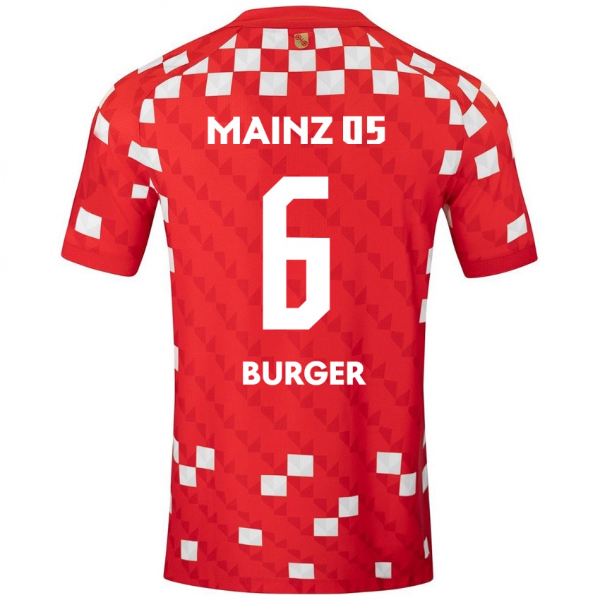 Mujer Camiseta Korbinian Burger #6 Blanco Rojo 1ª Equipación 2024/25 La Camisa