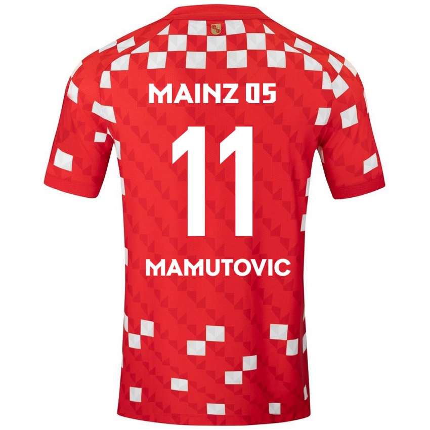 Mujer Camiseta David Mamutovic #11 Blanco Rojo 1ª Equipación 2024/25 La Camisa