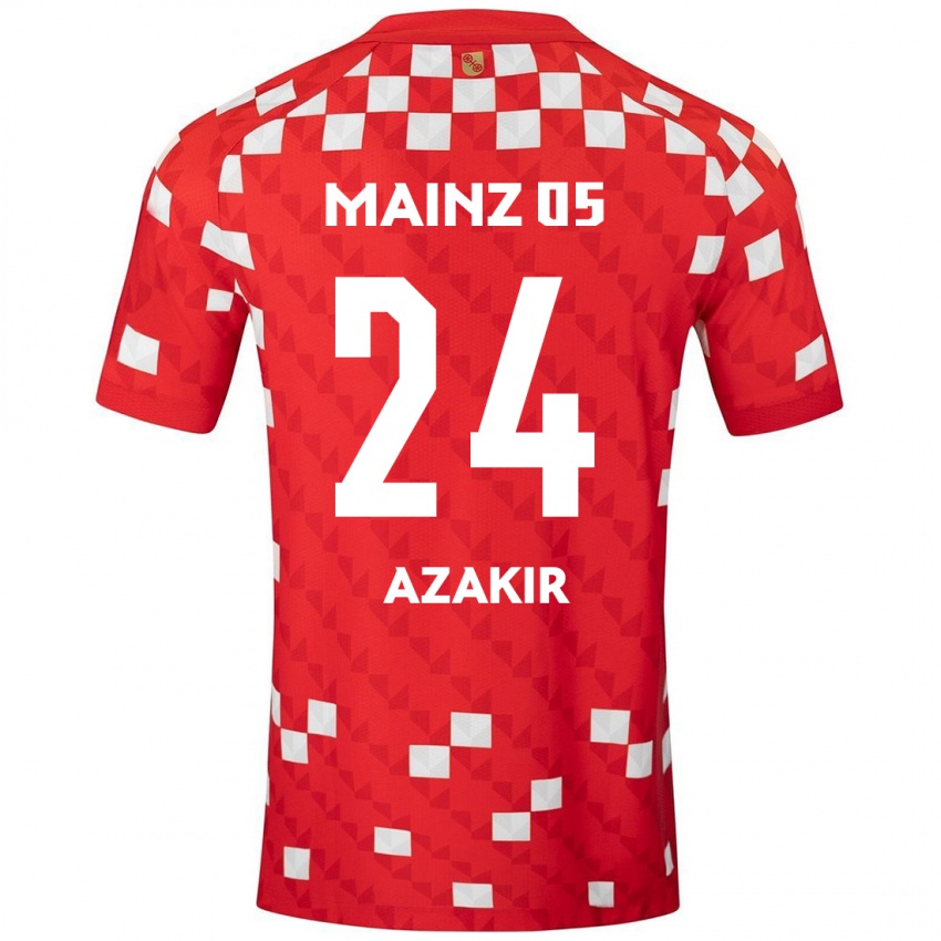 Mujer Camiseta Dennis Azakir #24 Blanco Rojo 1ª Equipación 2024/25 La Camisa