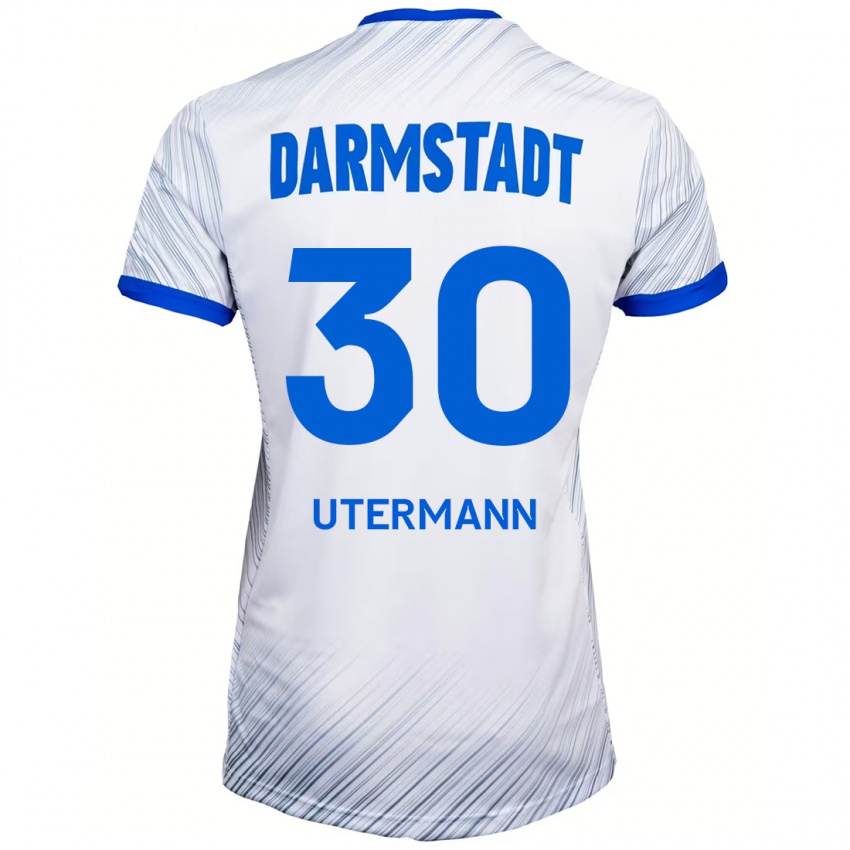 Mujer Camiseta Anton Utermann #30 Blanco Azul 2ª Equipación 2024/25 La Camisa