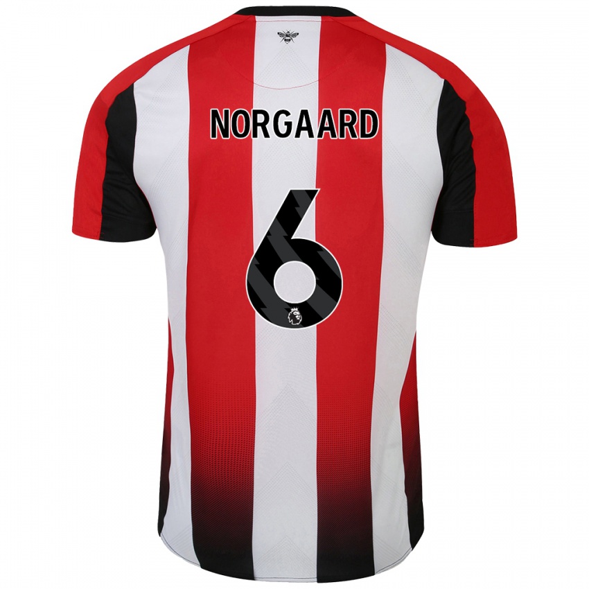 Niño Camiseta Christian Nørgaard #6 Rojo Blanco 1ª Equipación 2024/25 La Camisa