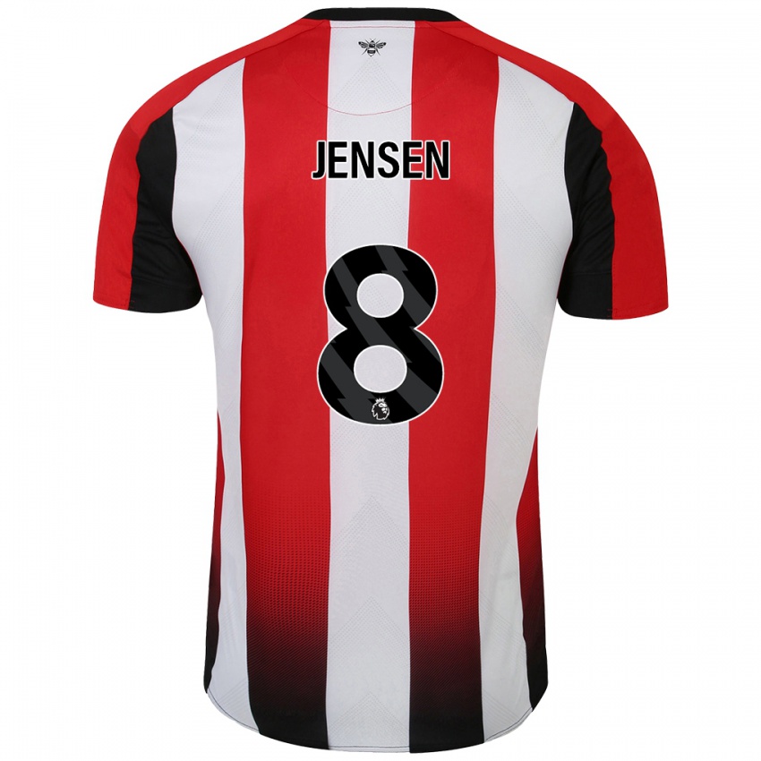 Niño Camiseta Mathias Jensen #8 Rojo Blanco 1ª Equipación 2024/25 La Camisa