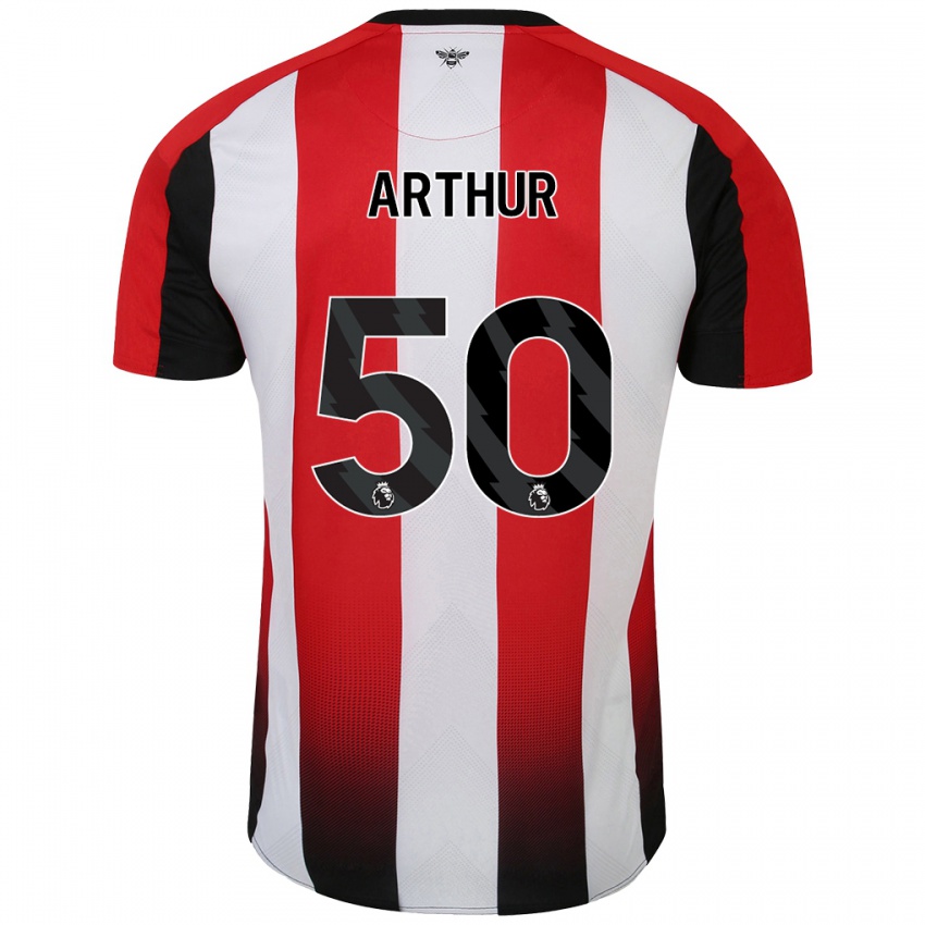 Niño Camiseta Benjamin Arthur #50 Rojo Blanco 1ª Equipación 2024/25 La Camisa